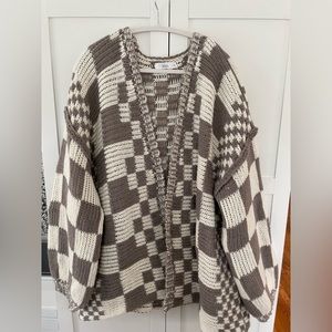 Shop Talulah gray square check knit open front sweater